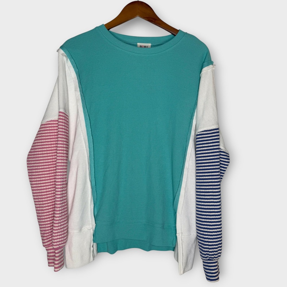 BiBi Boutique Oversized Colorblock Pullover Shirt Sweatshirt Stripe Pastel Small